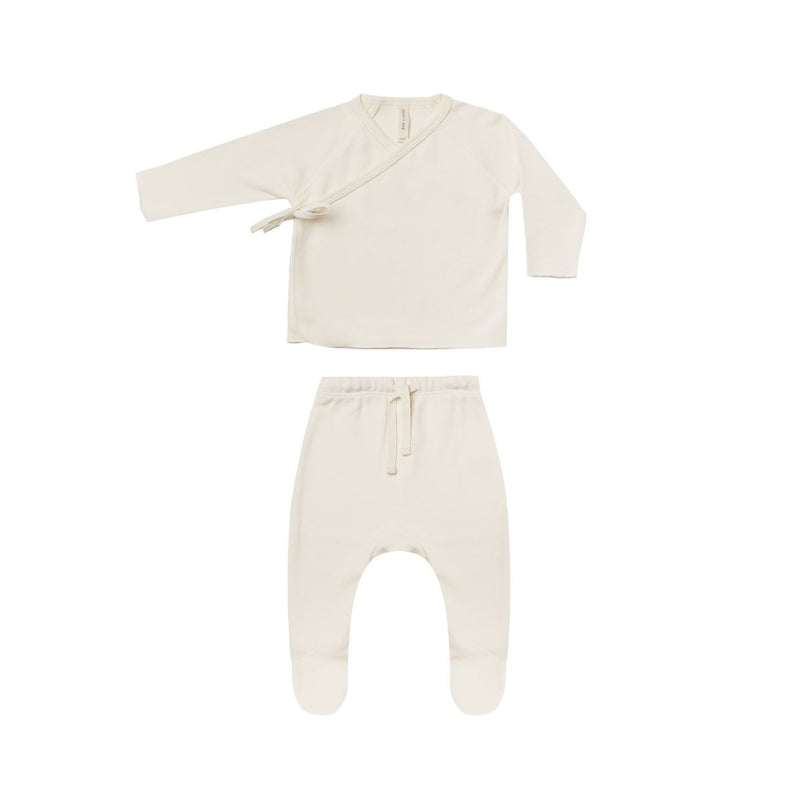 Wrap Top + Footed Pant Set - Ivory by Quincy Mae