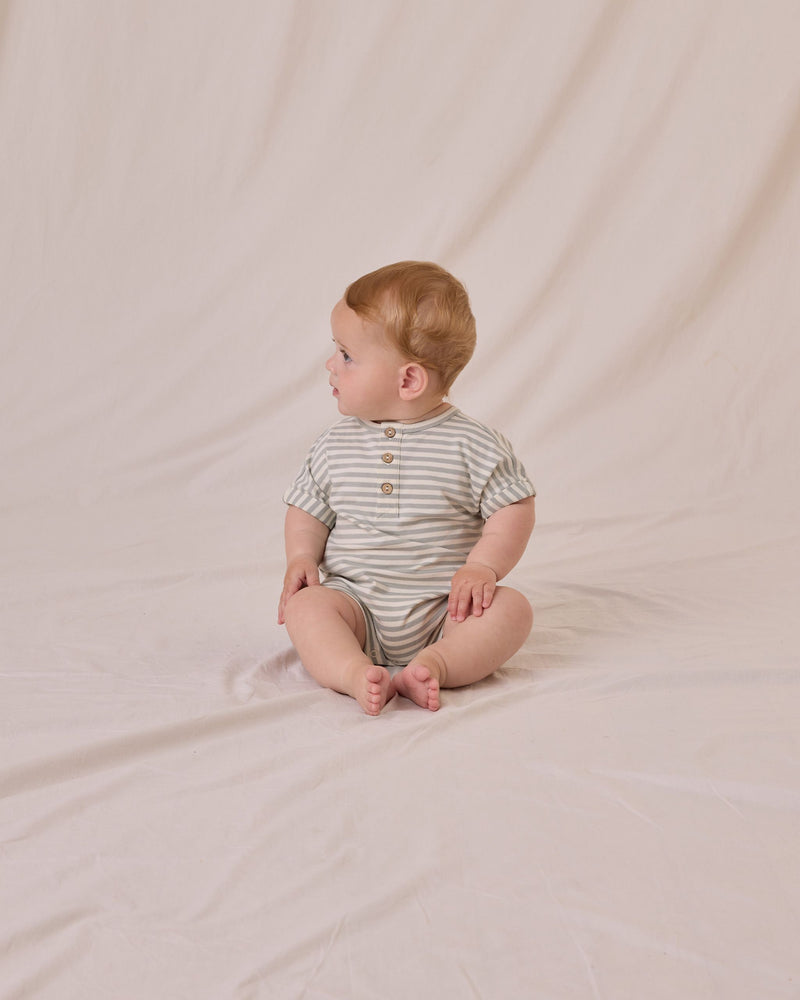 Short Sleeve One-Piece Romper - Sage Stripe by Quincy Mae