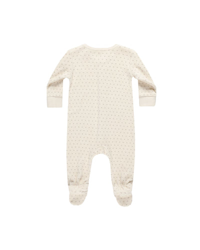 Velour Hidden Snap Footie Polka Dot - Natural by Quincy Mae