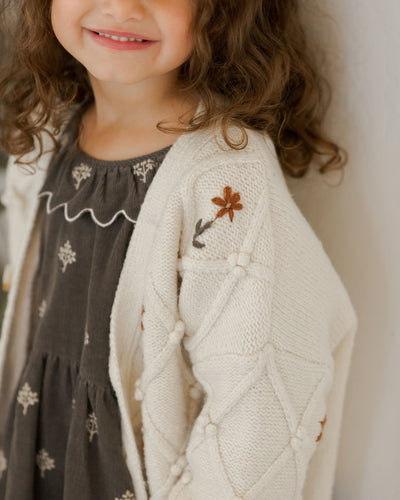 Boxy Cardigan Winter Floral Embroidery - Natural by Rylee + Cru