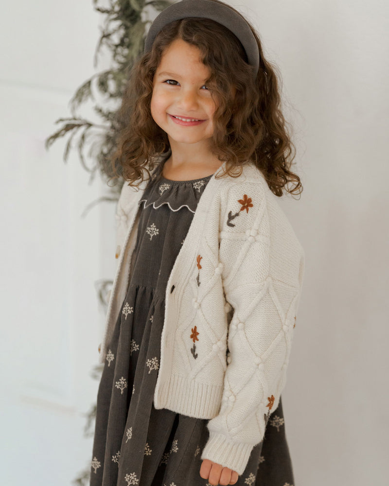 Boxy Cardigan Winter Floral Embroidery - Natural by Rylee + Cru