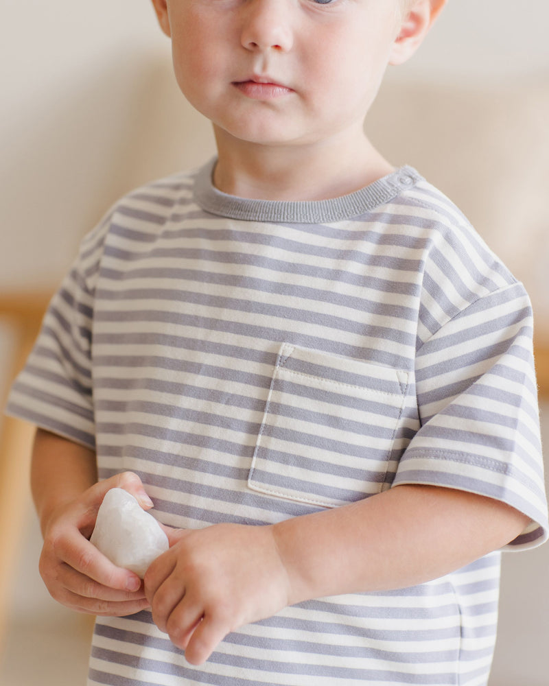 Pocket Tee + Short Set - Blue Stripe by Quincy Mae