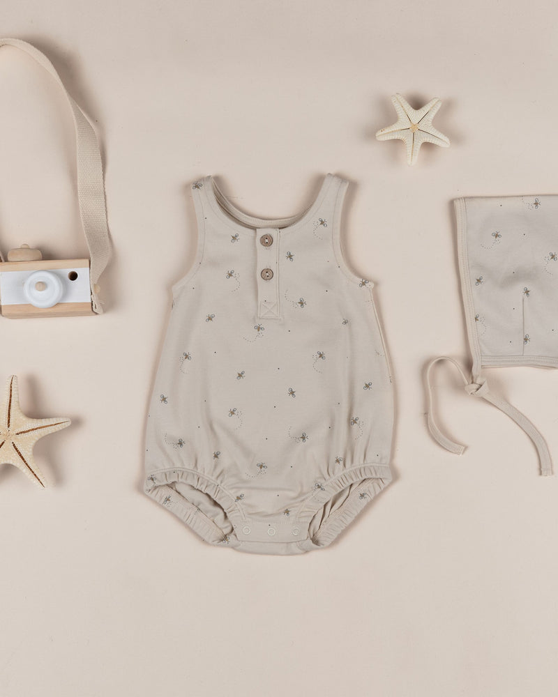 Sleeveless Bubble Romper - Natural Bees by Quincy Mae