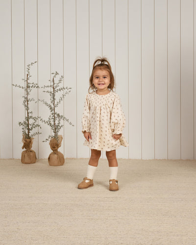 V Smocked Dress Holly Berry - Natural by Quincy Mae