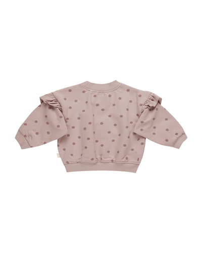 Ruffle Fleece Sweatshirt Polka Dots - Mauve by Quincy Mae