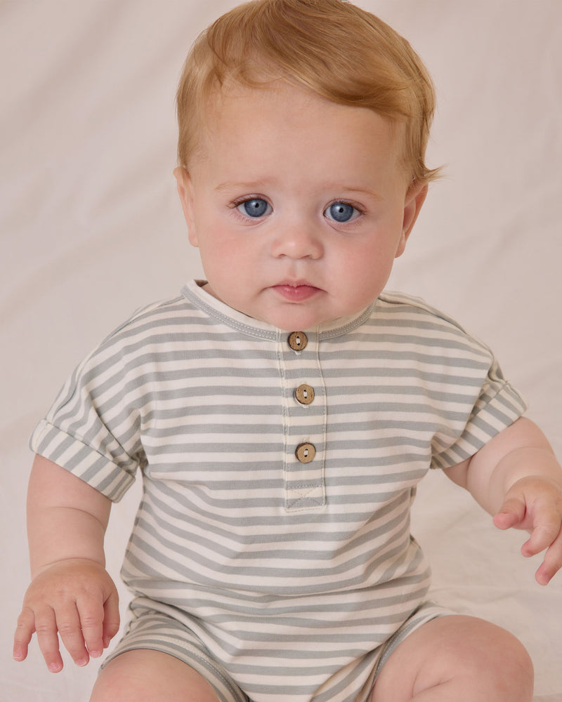 Short Sleeve One-Piece Romper - Sage Stripe by Quincy Mae