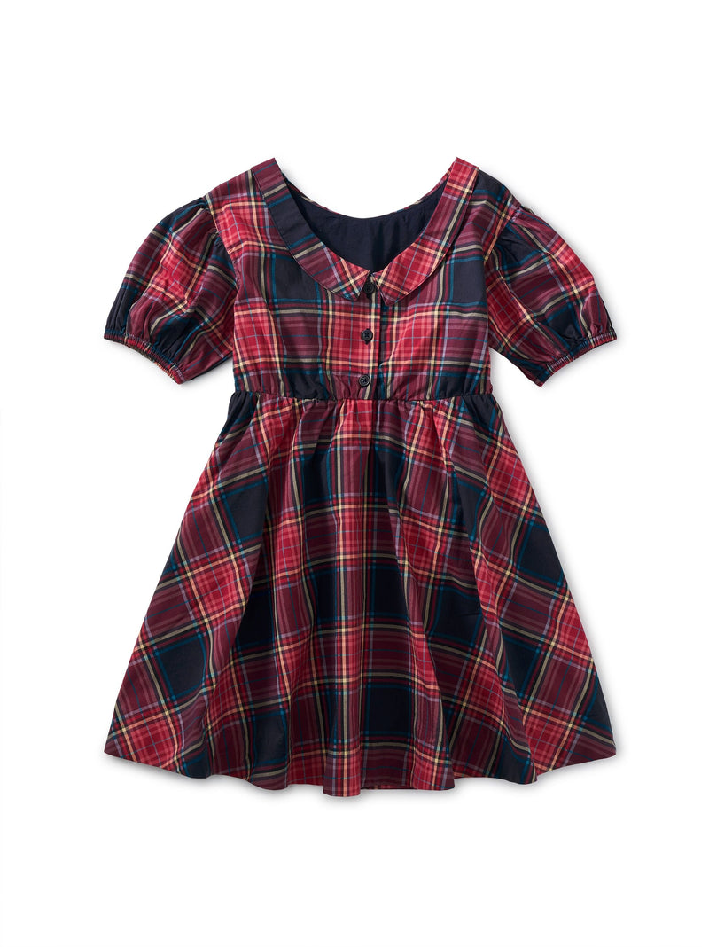 Puff Sleeve Collar Dress - Matsuri Plaid in Red by Tea Collection FINAL SALE