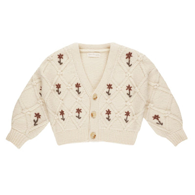 Boxy Cardigan Winter Floral Embroidery - Natural by Rylee + Cru