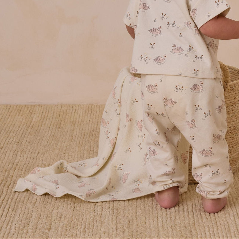 Woven Swaddle - Swans by Quincy Mae