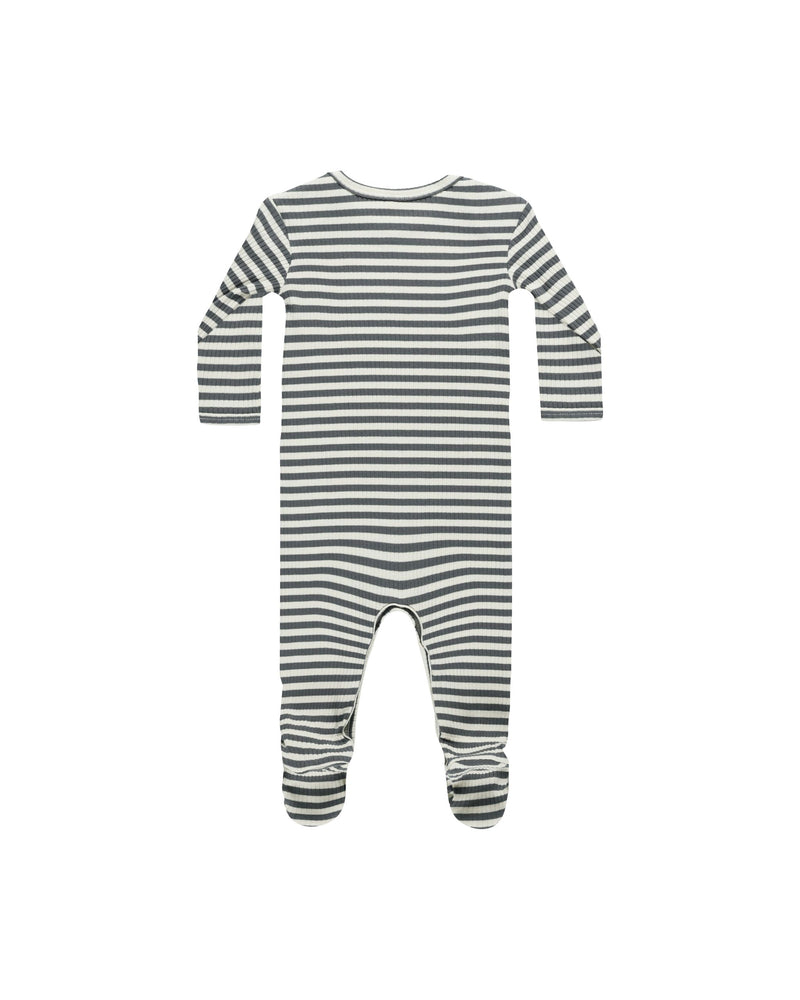 Ribbed Footie - Indigo Stripe  by Quincy Mae - FINAL SALE