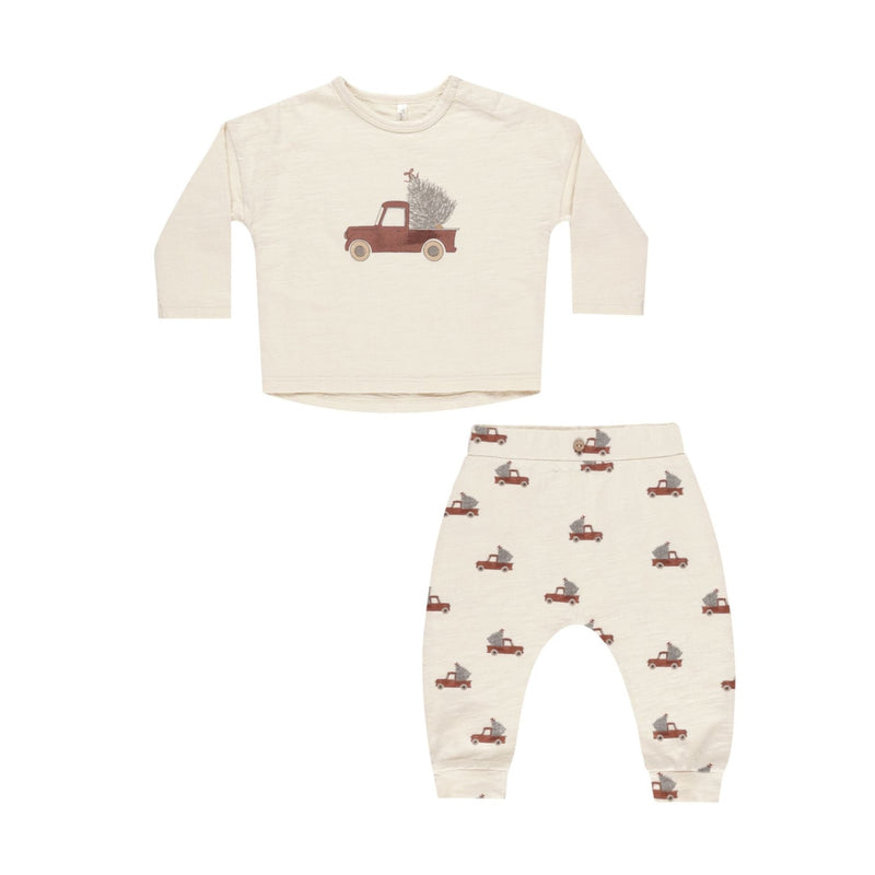 Long Sleeve Tee + Pant Set Trucks - Natural by Rylee + Cru