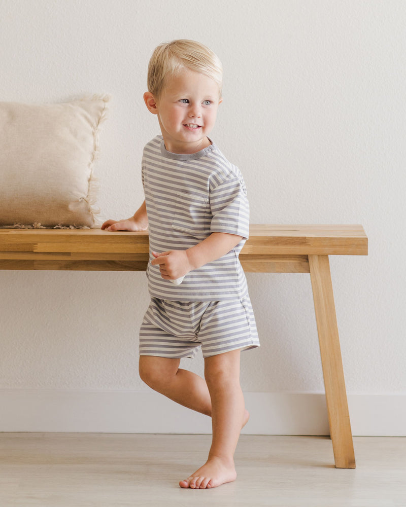 Pocket Tee + Short Set - Blue Stripe by Quincy Mae