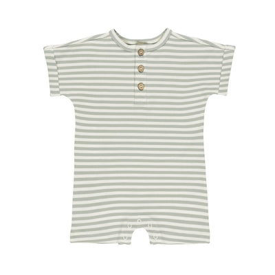 Short Sleeve One-Piece Romper - Sage Stripe by Quincy Mae