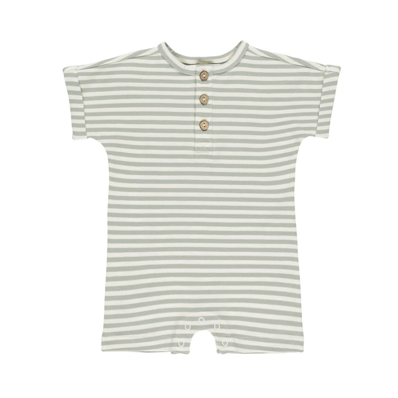 Short Sleeve One-Piece Romper - Sage Stripe by Quincy Mae