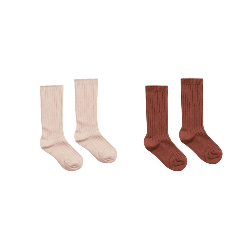 Ribbed Socks Set of 2 - Brick,  Rose by Rylee + Cru