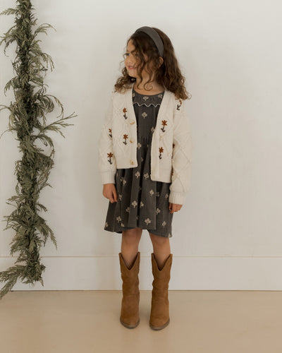 Boxy Cardigan Winter Floral Embroidery - Natural by Rylee + Cru