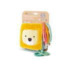 Yellow plush toy with bear face design on a white background