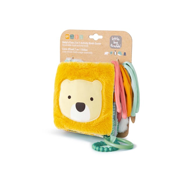 Yellow plush toy with bear face design on a white background