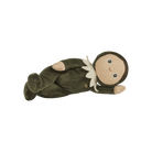 Plush toy resembling a baby in a green outfit on a transparent background