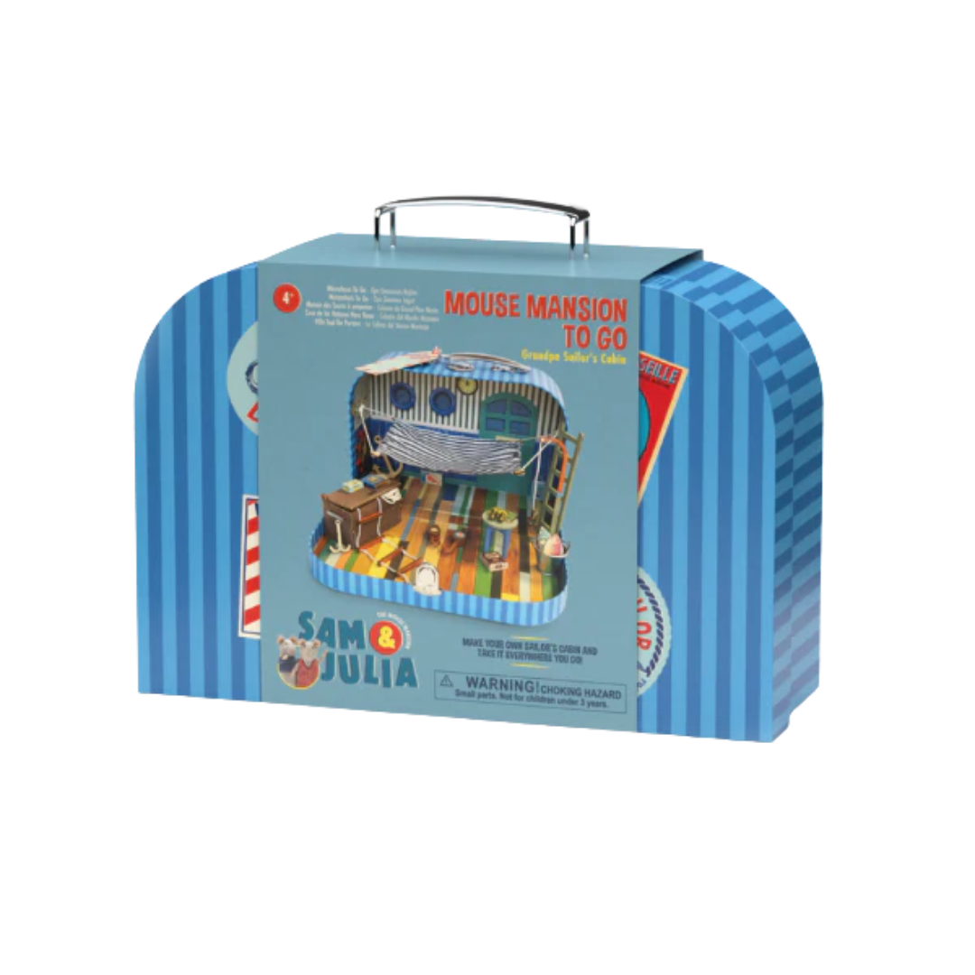 Toy packaging for 'Mouse Mansion To Go' by Sam & Julia on a white background