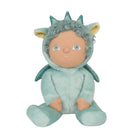 A plush doll dressed in a light blue dragon or fairy costume, featuring curly gray hair, a blue crown, wings, and a peach-colored face and hands, set against a plain white background.