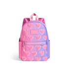 Backpack with pink heart pattern on a white background