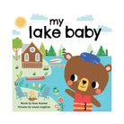 Book cover of 'my lake baby' with a bear character and lake scene.
