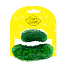 Green gummy pickles in a yellow packaging with 'Jenny Lemons' branding.