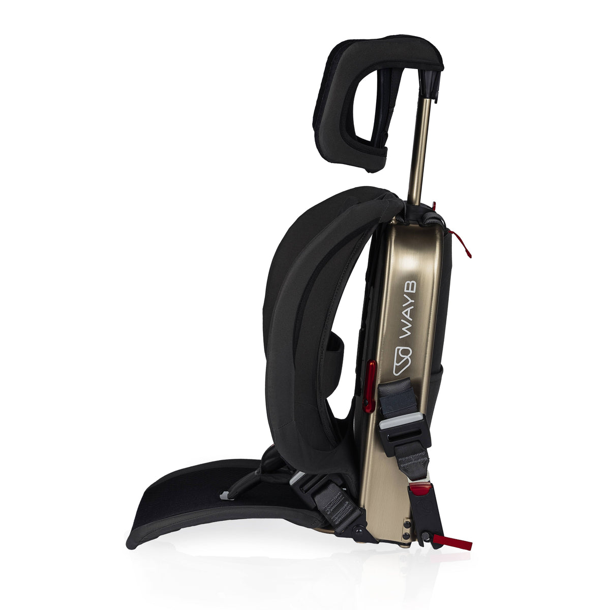 Black and beige backpack with a handle on a white background