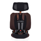 Children's car seat with brown and black design on a white background