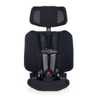 Black child car seat with headrest on a white background