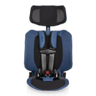 Blue and black child car seat on a white background