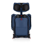 Blue suitcase with a built-in seat on a white background