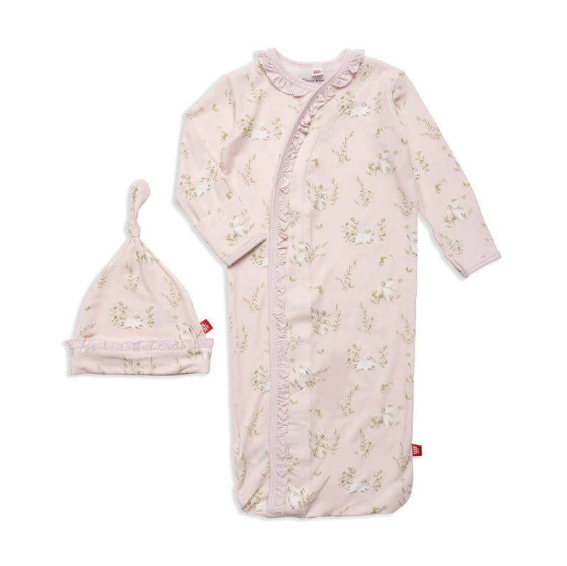 Pink Hoppily Ever After Modal Magnetic Cozy Sleeper Gown and Hat Set by Magnetic Me