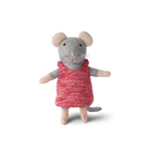 Toy mouse in a red dress on a white background