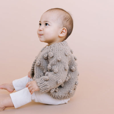 Popcorn Hand Knit Cardigan Sweater - Flax by The Blueberry Hill