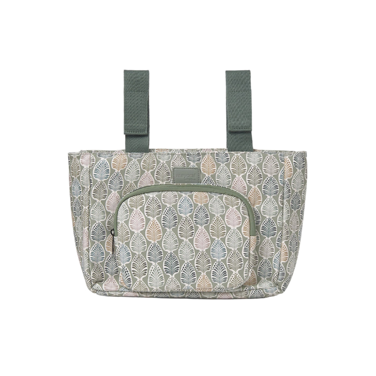 Patterned bag with straps on a white background