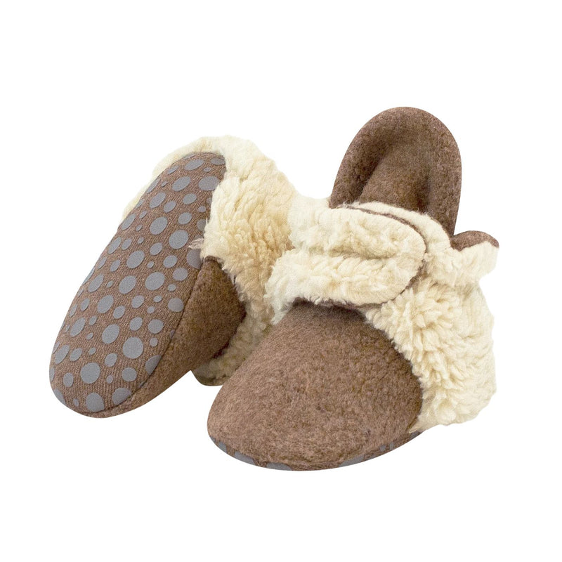 Cozie Fleece Furry-Lined Gripper Bootie - Heather Mocha by Zutano