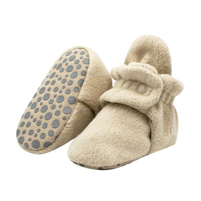 Cozie Fleece Gripper Booties - Khaki by Zutano