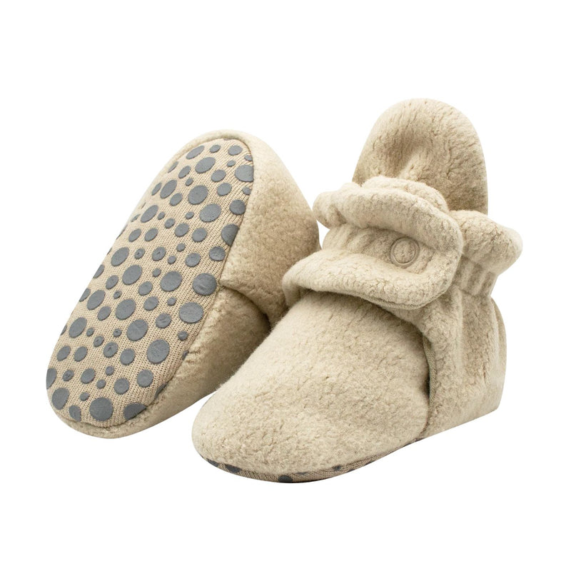 Cozie Fleece Gripper Booties - Khaki by Zutano