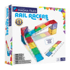 Magna-Tiles Rail Racers toy set packaging with colorful tracks and a ball on a white background.