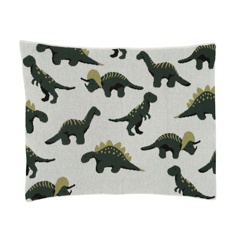 Baby Cotton Knit Blanket - Dinosaur (Dark Green/Light Green/Black) by In2Green