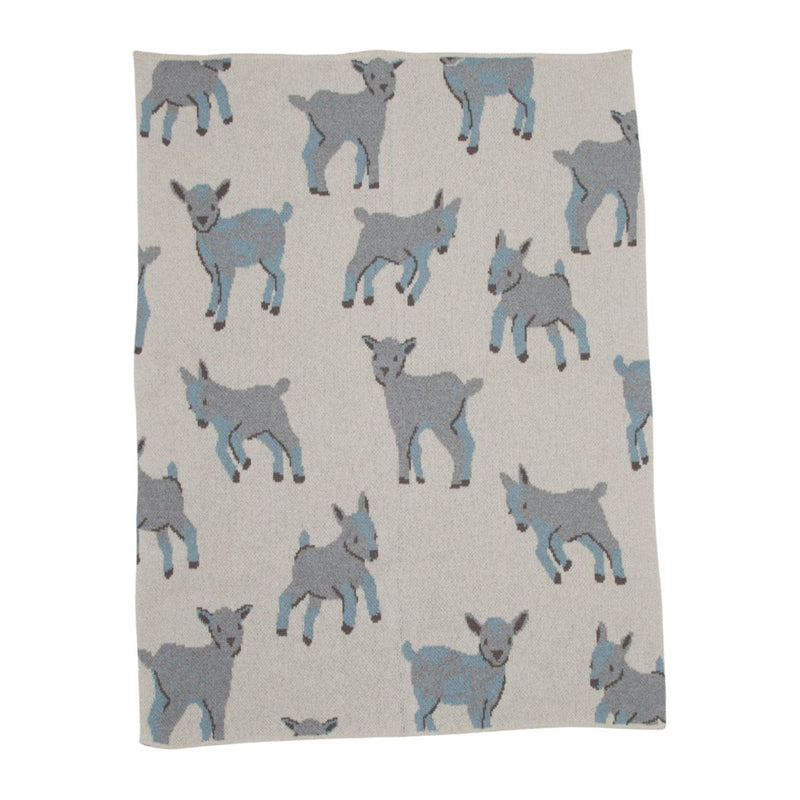 Baby Cotton Knit Blanket - Goat (Blue) by In2Green