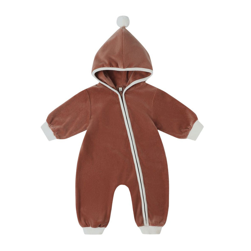 Velour Zip Jumpsuit - Cranberry by Quincy Mae