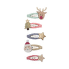 Set of Christmas-themed hair clips on a white background