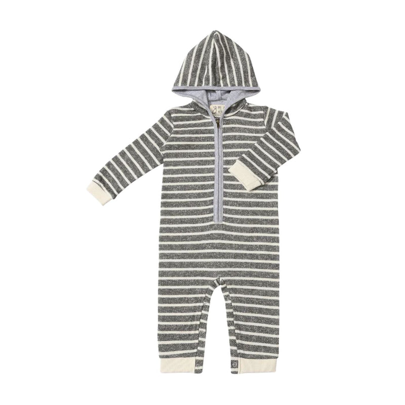 Stefano Hooded Romper - Grey/Cream Stripe by Me & Henry