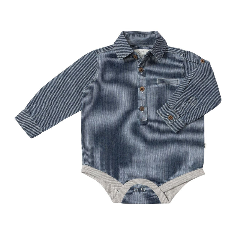 Jasper Woven Onesie - Blue/Thin White Stripe by Me & Henry