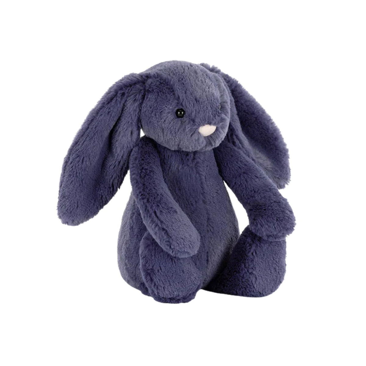 Plush toy rabbit in blue on a white background