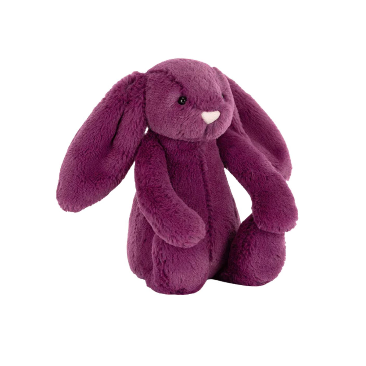 Plush purple bunny toy on a white background