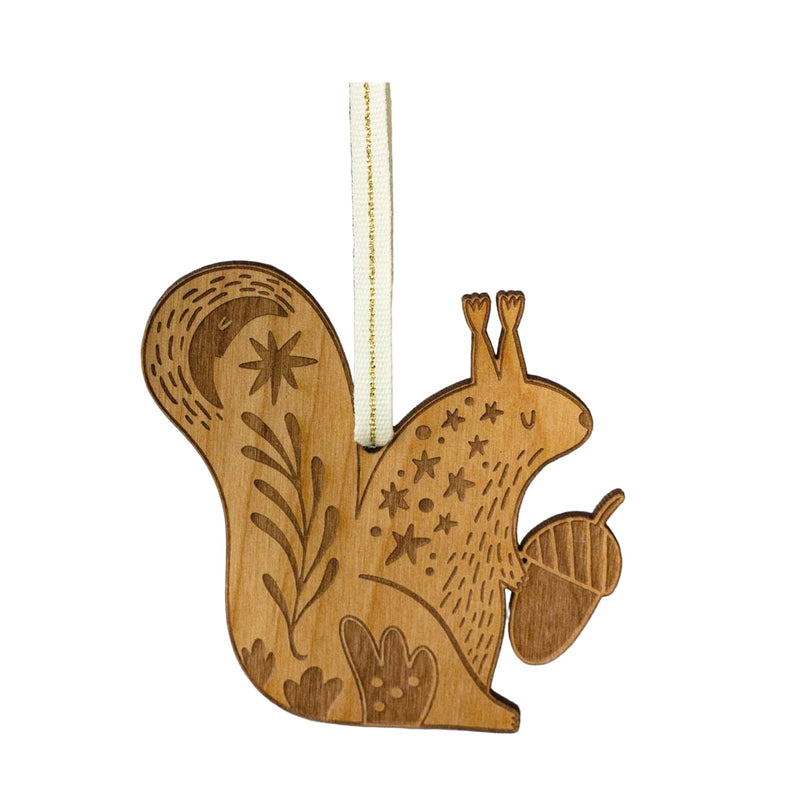 Acorn Squirrel Wood Ornament by Hereafter